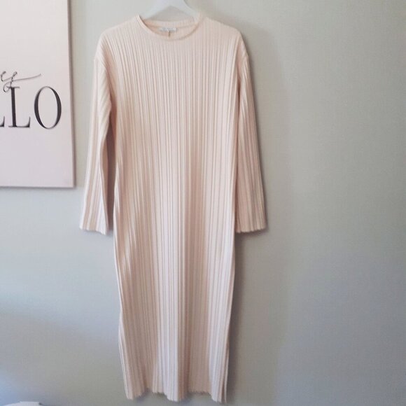 NWOT Zara warm cream ecru straight fit pleated long dress, S - Picture 5 of 5